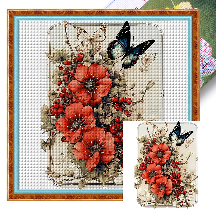 『YiShu』Poppy Butterfly  - 11CT Stamped Cross Stitch(40*40cm)