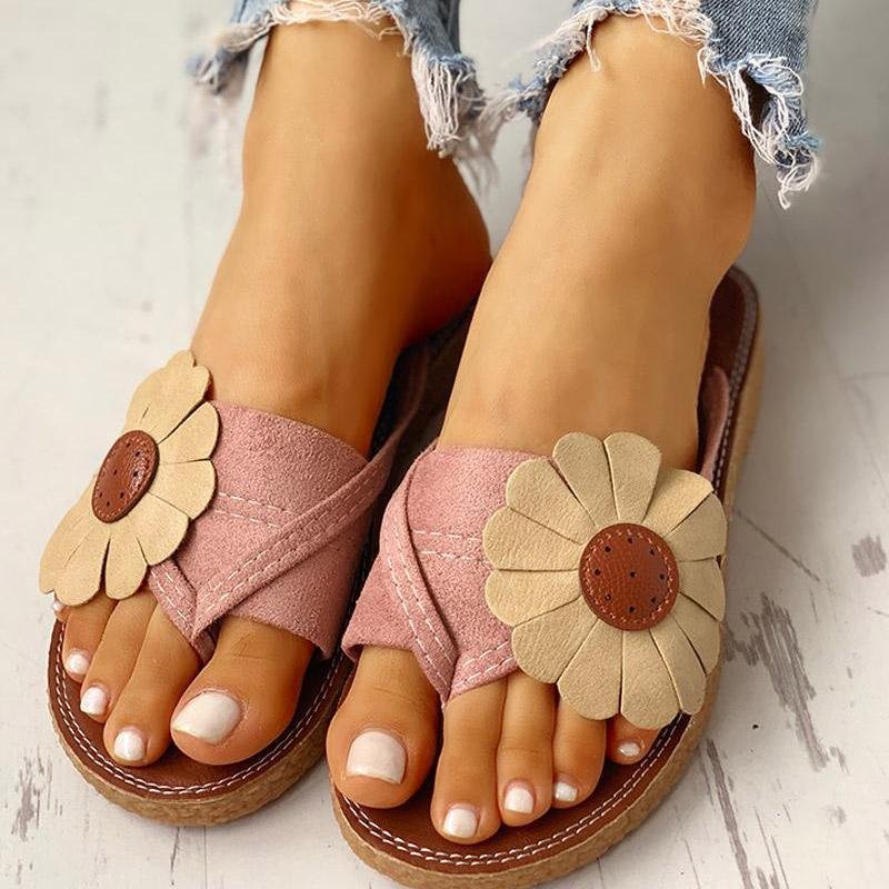 Toe Post Flower Design Flat Sandals - Womens Fashion Online Shopping