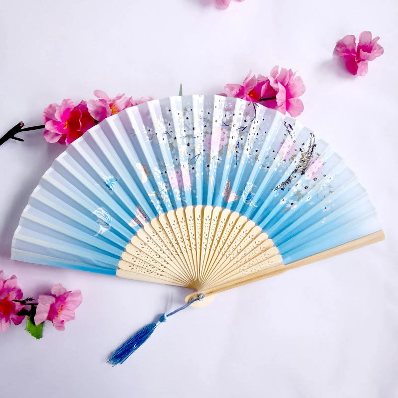 3 Pieces Ancient Style Folding Fan Female Classical Tassel Silk Fan Chinese Style Small Fan Portable Dance Craft National Fashion Fan Student Fan
