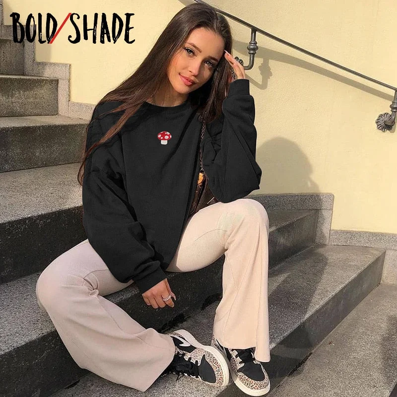Bold Shade Indie Aesthetic Sweatshirt Fashion Streetwear Long Sleeve Hoodies Graphic Embroidery 90s Style Vintage Loose Hoodies
