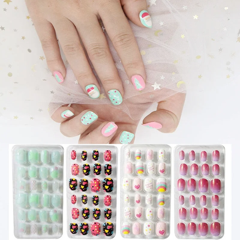 24PCS/box Children/adult Cartoon Candy Fake Nails Full Coverage Self-adhesive Nail Polish Cute Girl Manicure Decoration CL02