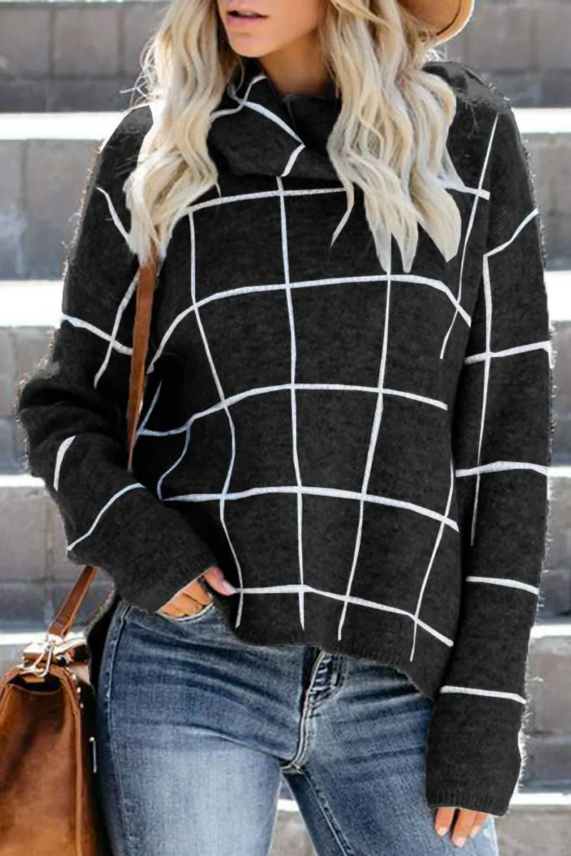 Turtleneck Plaid Casual Sweater