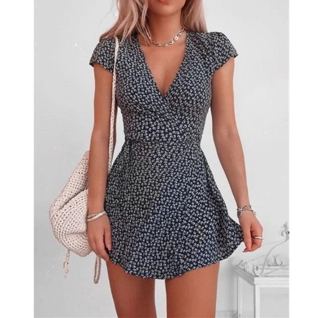 Short Sleeve Sexy V-neck Dresses