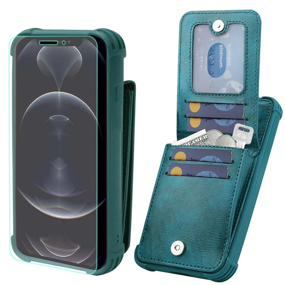 VANAVAGY Wallet Case for iPhone 13,Leather Magnetic Clasp Flip Folio Shockproof Phone Cover
