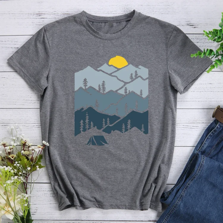 AL™  Mountain Forest Sunset Tent Camper Hiking Tee-06414-Annaletters