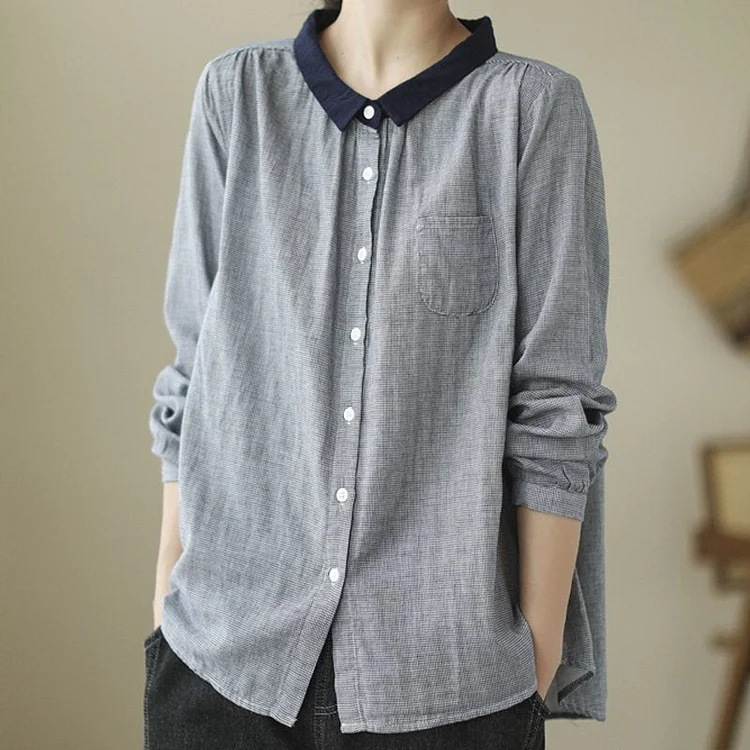Cotton-Blend Casual Long Sleeve Shirts & Tops QueenFunky