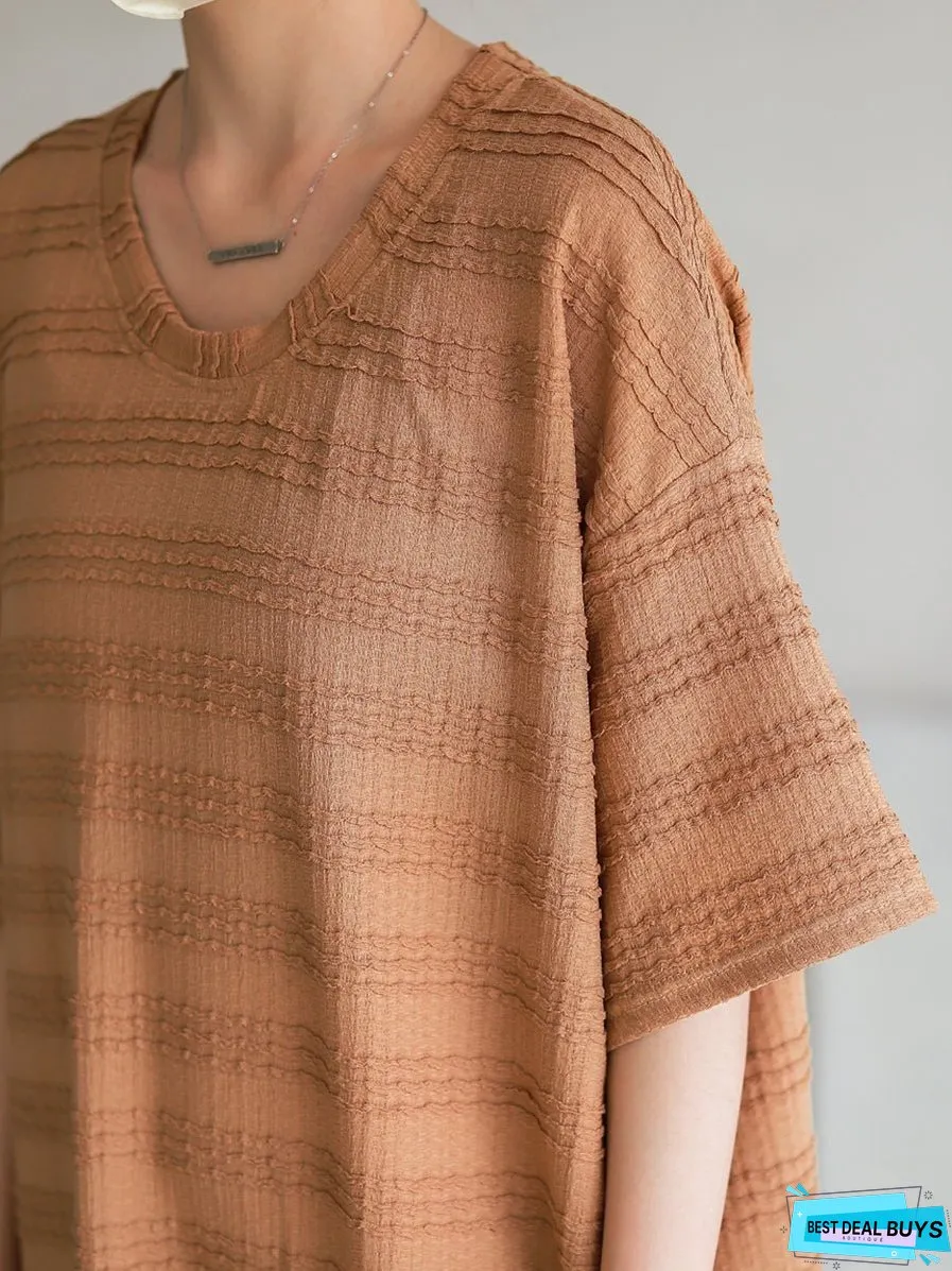 Vintage Stripe Jacquard Tassel Solid Loose Dress