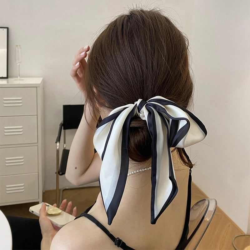 Imported Hair Accessories Simple Sweet Black And White Bow Hair Band Hair Tie Silk Scarf Headband Temperament Ribbon Hair Ring