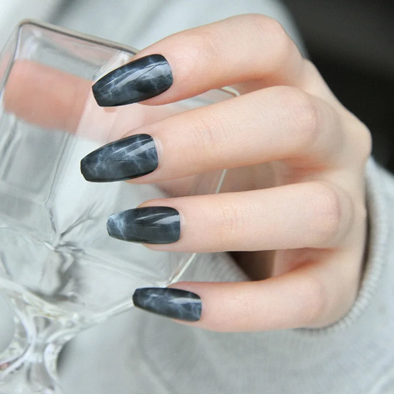 24PCS Rose Pink Color Changing Fake Nails Art Tips Press On False Detachable Full Cover Artificial Nail Art DIY Manicure No Glue-Nail Inspo