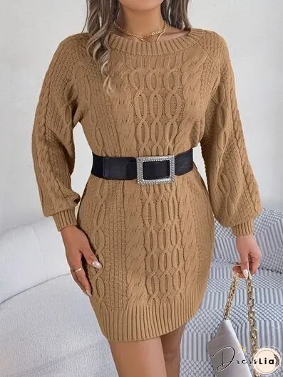 Cable-Knit Round Neck Sweater Dress
