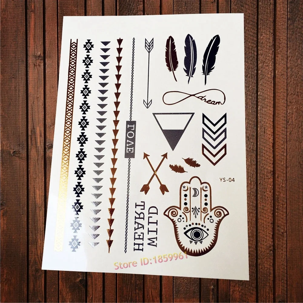 Sexy Leopard Print Tattoo Gold Metallic Wing Design Temporary Tattoo Sticker Women Body Art Waterproof Fake Tatoo Decals AYS-125