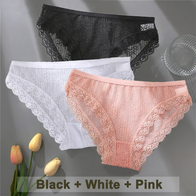 Billionm Women Sexy Lace Panties Solid Color Perspestive Underwear Briefs Low Waist Underpants Female Breathable Intimates Lingerie