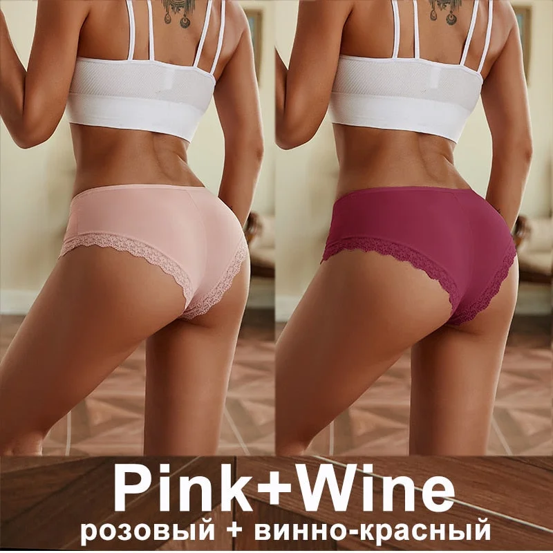 2PCS/Set Women Underwear Lace Panties Underwear Sexy Seamless Female Lingerie Intimate Underpants Cheekie Panties Floral Finetoo