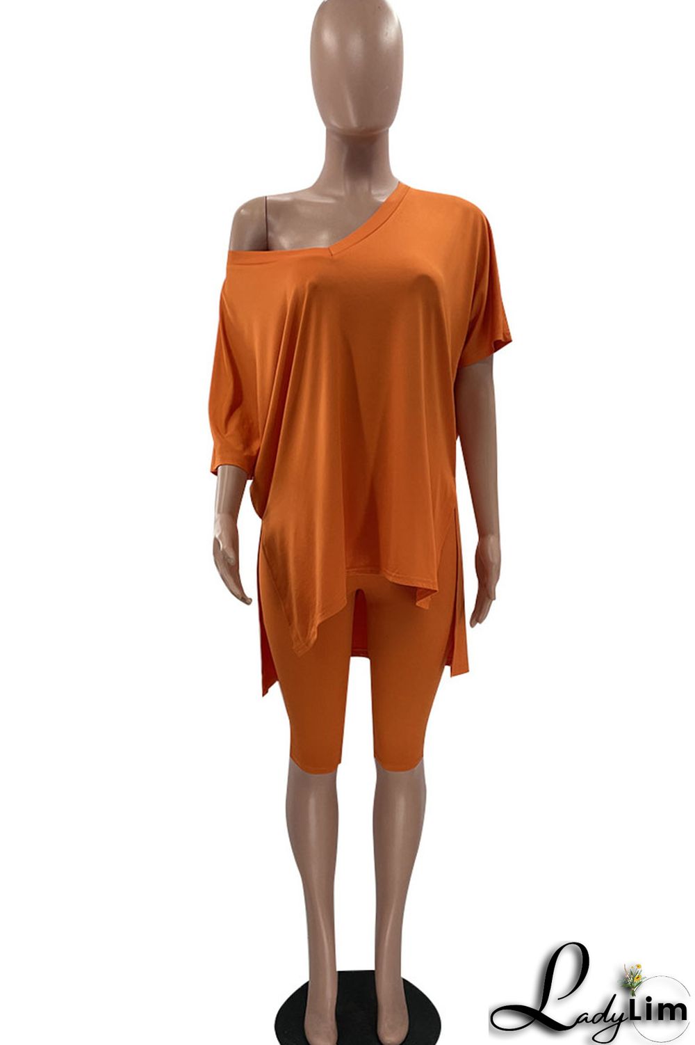 Grey Casual Solid Split Joint V Neck Short Sleeve Two Pieces