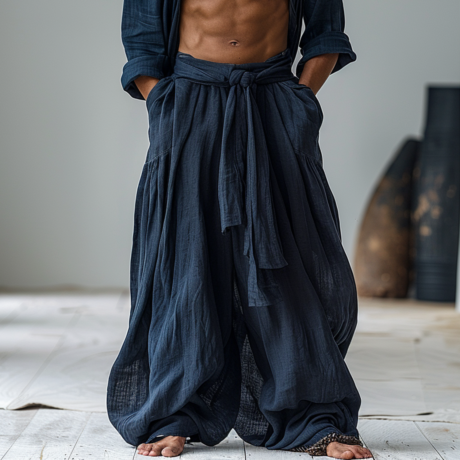 Men's Oversized Breathable Linen Pants / TECHWEAR CLUB / Techwear