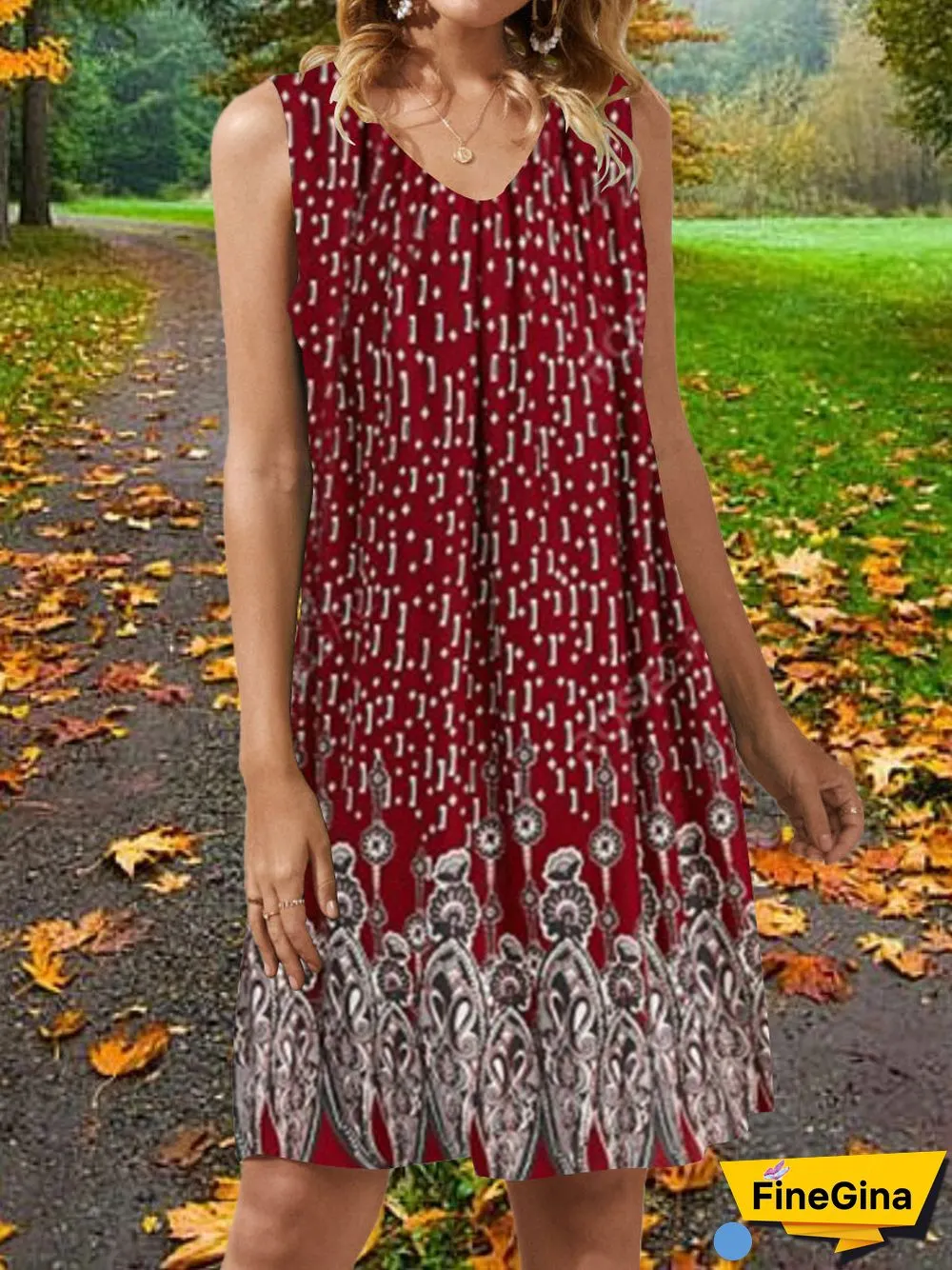 Women Casual Sleeveless V-neck Floral Printed Midi Dress