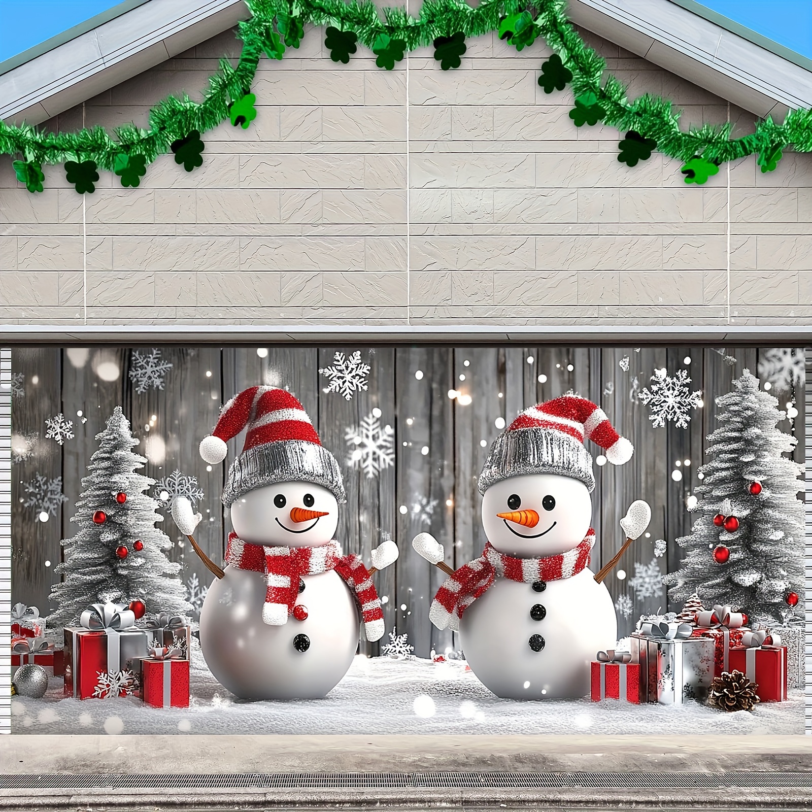 Tegooe Jumbo Snowman Christmas Garage Door Mural Festive Outdoor Holiday Banner for Home