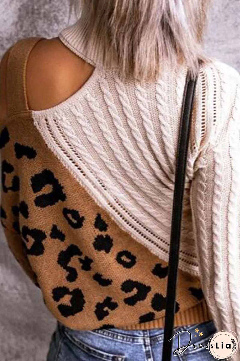 Turtleneck Leopard Print Patchwork Cold Sweater