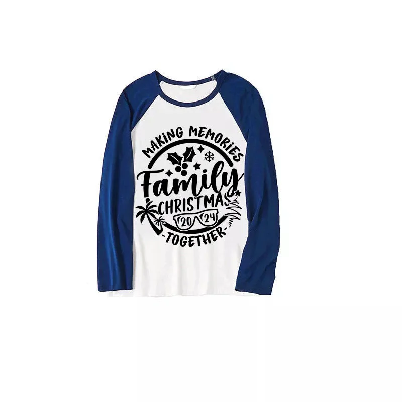 Christmas Make Memories Together 2024 Print Blue & Black Plaid Family Matching White Pajamas With Dog