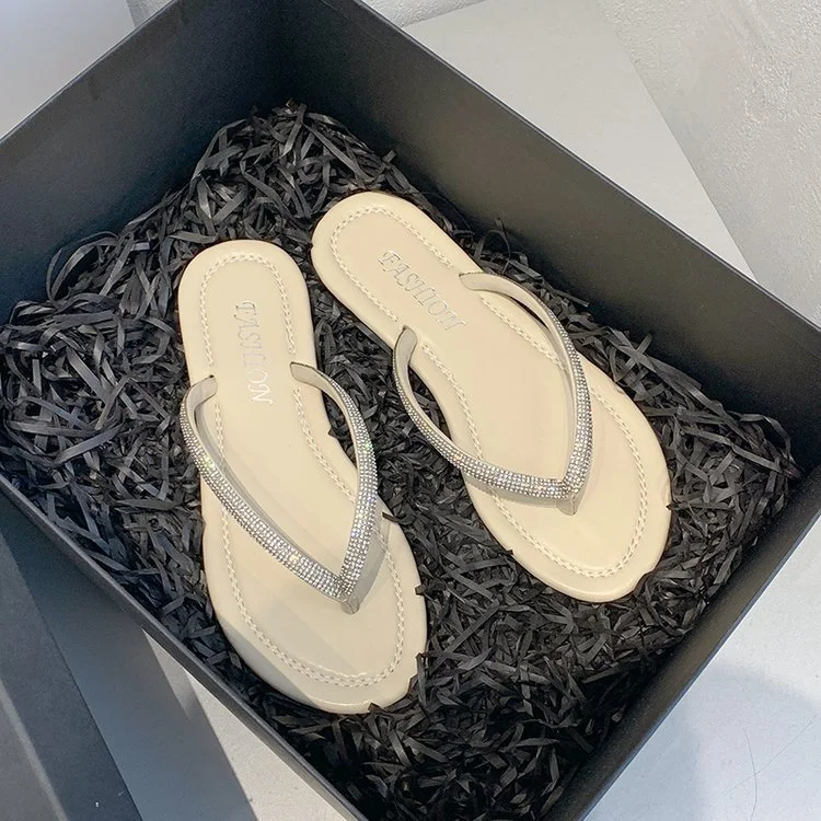 Churchf Churchf Celebrity Rhinestone Clip Summer 2023 Korean Flat Drag Candy Color Fairy Shoes To Wear Women's Slippers