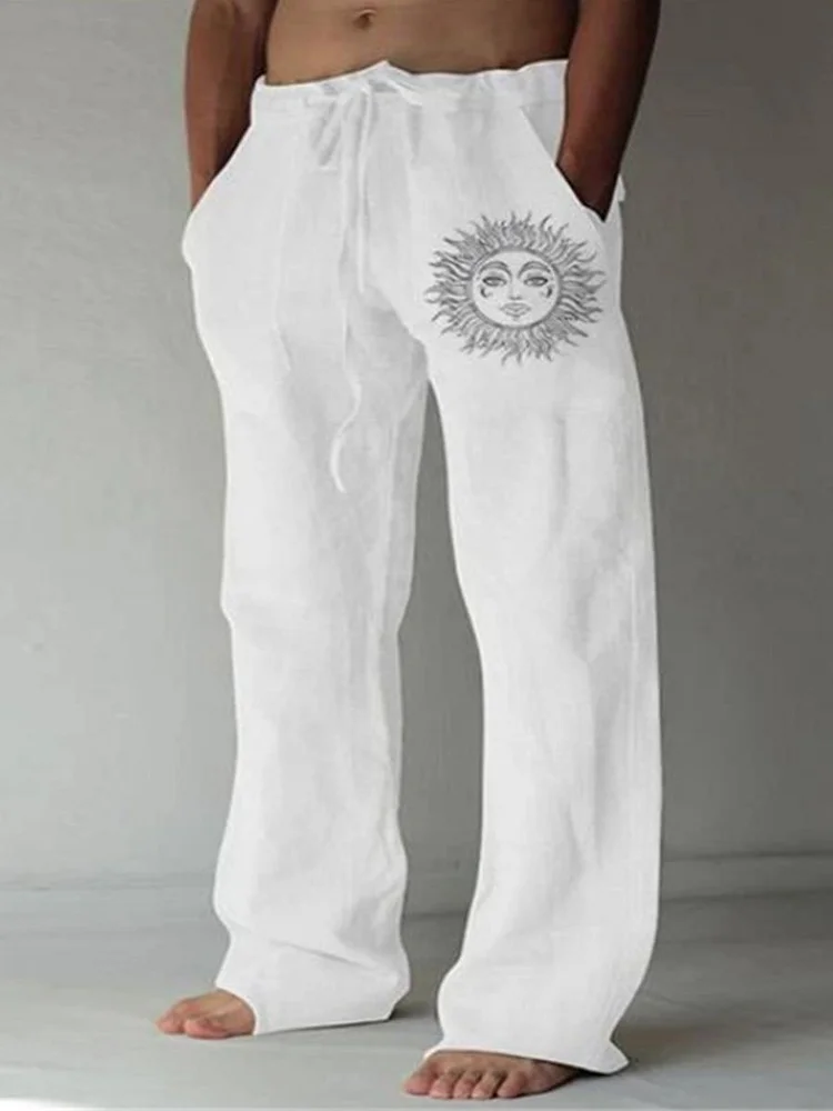 Pre-sale men's drawstring elastic solid color cotton and linen loose casual trousers