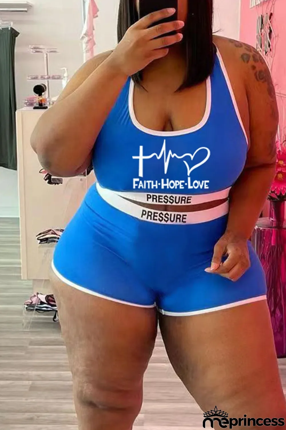 Black Casual Street Print Split Joint U Neck Plus Size Two Pieces