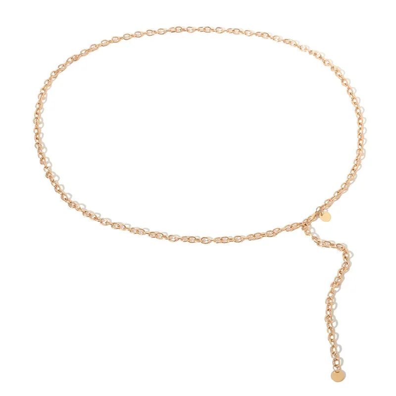 Women Thin Chain  Female Gold Silver Waist Body Small Dress Chain Belt Ladies Tassel Sequins Metal Belt ketting riem W3