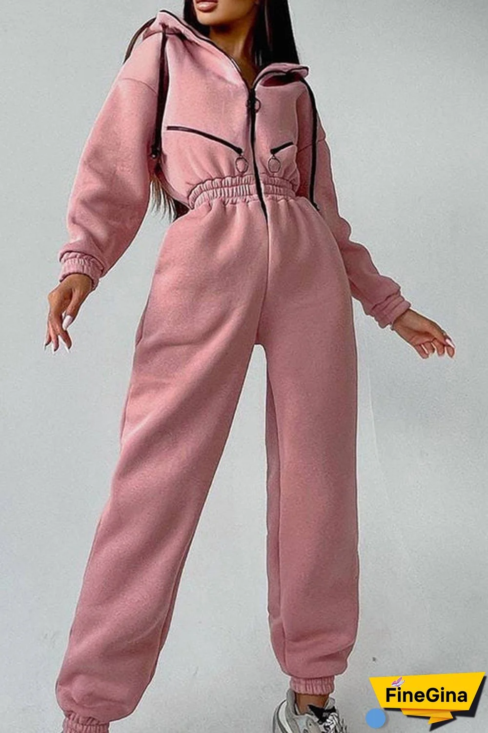 Zip Up Drop Shoulder Hooded Jumpsuit