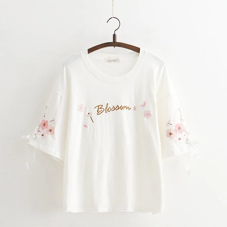 Kawaii Blossom Embroidery Summer Shirt
