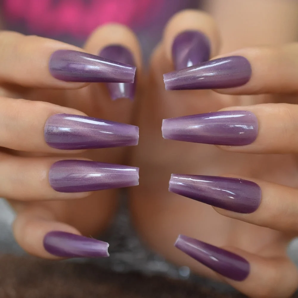 Ancient Blue Ballerina Fake Nails Hand Made Extra Long Tapered Cat Eye Pattern Hand painted Thick Galaxry Press On Nail 20 CT-Nail Inspo