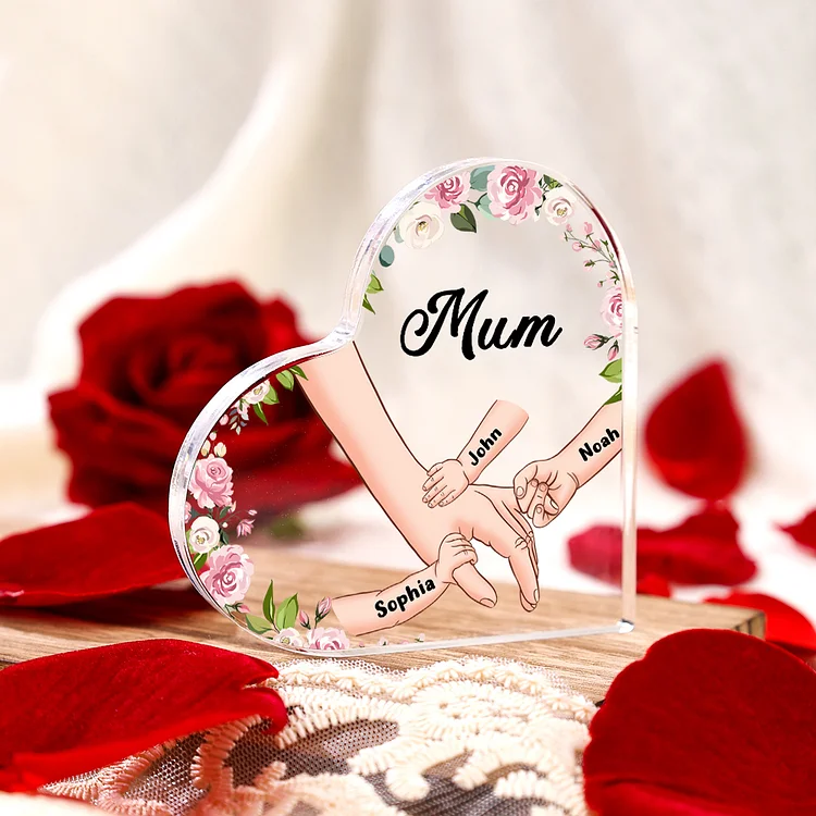3 Names-Mum/Nan/Nana/Grandma Name Personalized Acrylic Ornament-Custom Acrylic Hold Hands Heart Keepsake Desktop Ornament for family