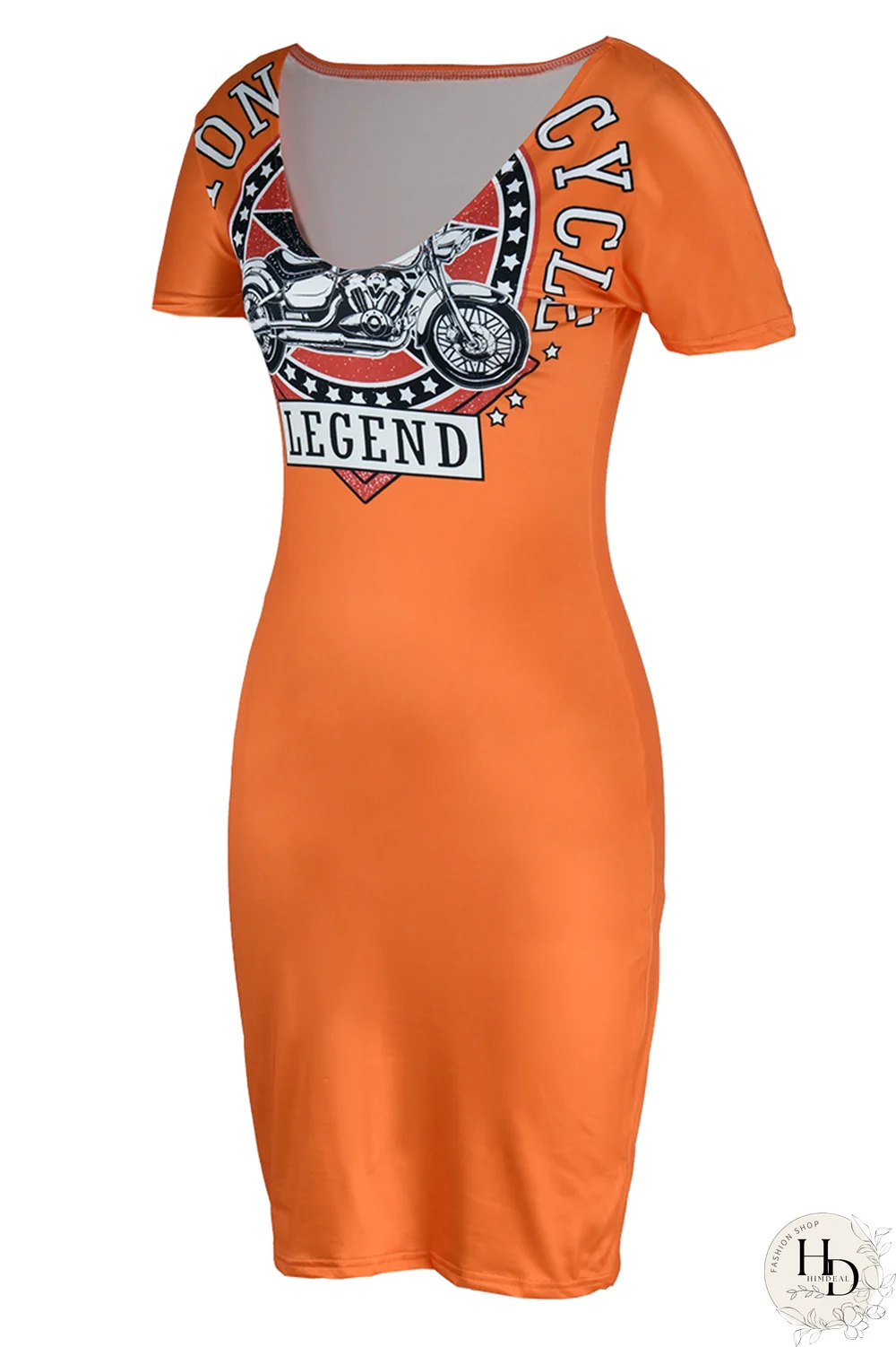 Tangerine Red Fashion Print Patchwork V Neck Pencil Skirt Dresses