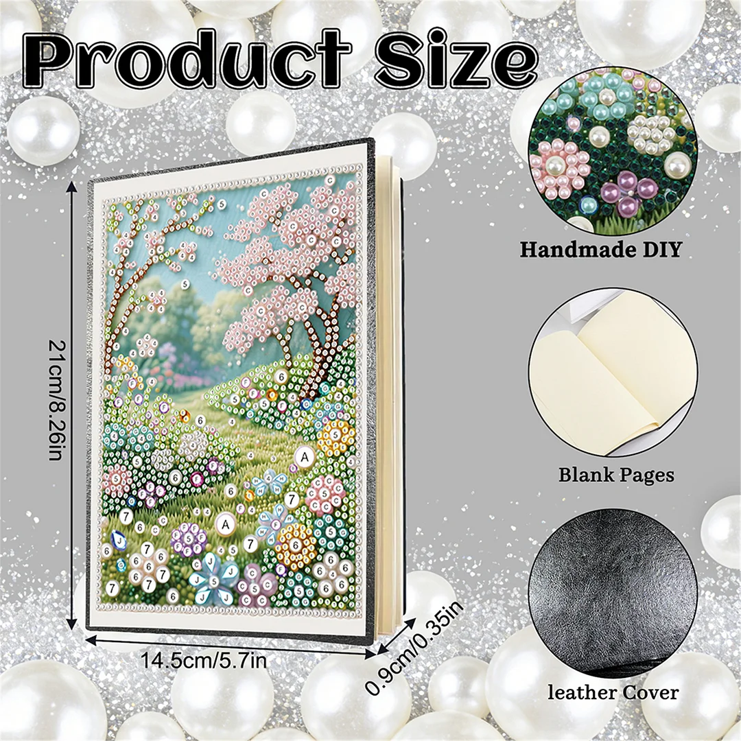 Spring Forest Partial Pearl DIY 50 Pages A5 Diamond Painting Notebook Special Shaped Diamond Art Diary Book Kits Wireless Strip 5D Crystal Art Paintings Sketchbook for Art Drawing