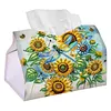 Gem Art Tissue Box DIY PU Napkin Cover for Home(Sunflowers and Dragonflies)