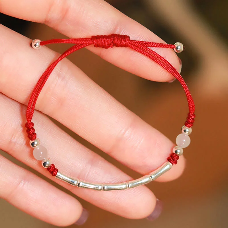 Bamboo White Agate Red Agate 925 Sterling Silver Bead Protection String Braided Bracelet