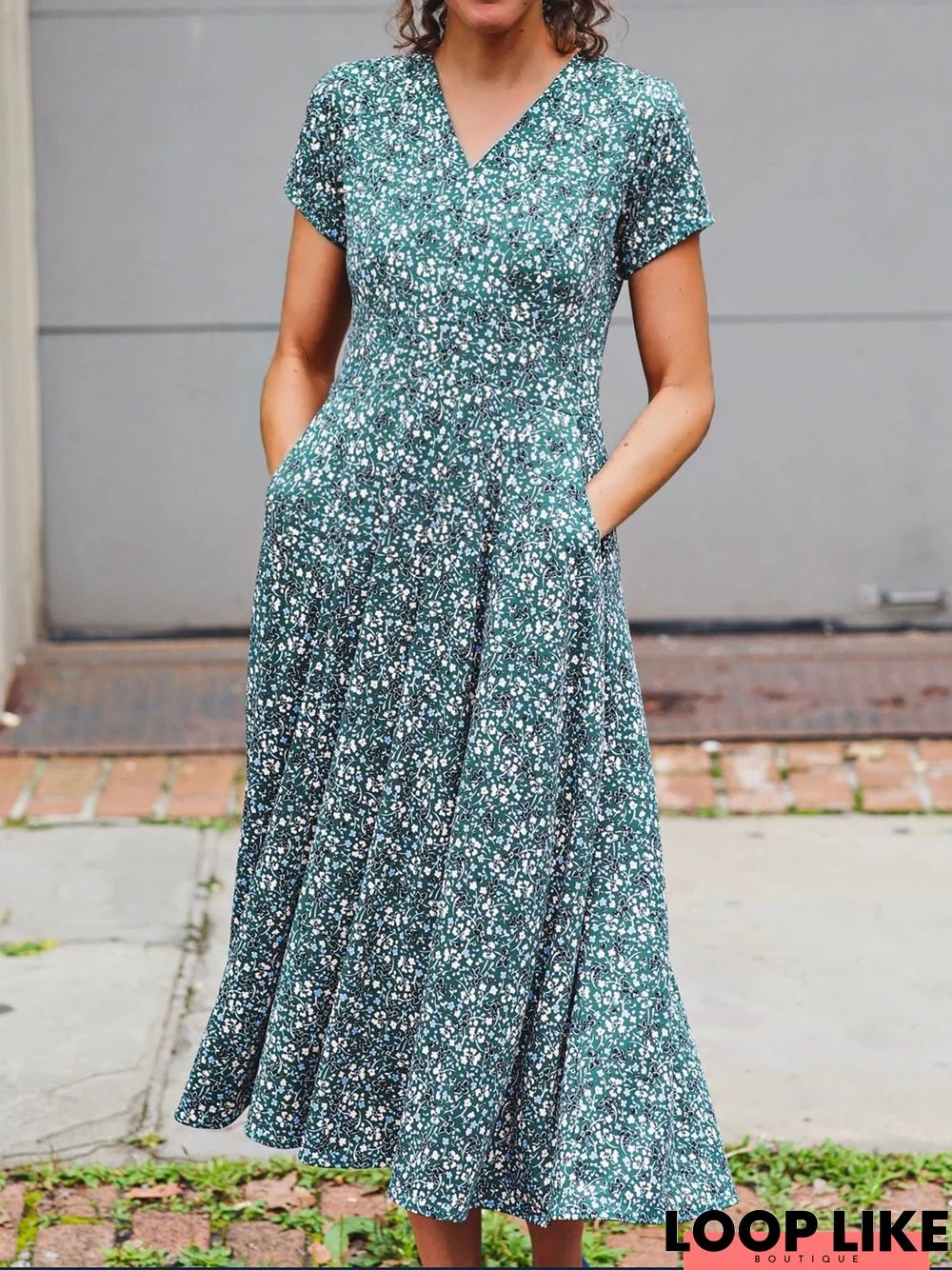 Casual Floral Regular Fit V Neck Dress