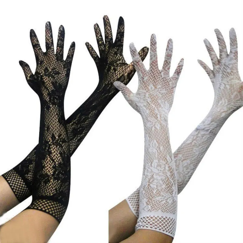 Churchf Sexy Transparent Lace Super Elastic Gloves Bride Nurse Maid Sex Lingerie Tempting Suit