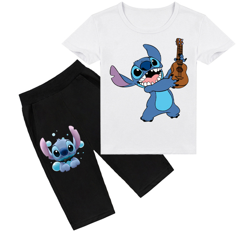 Mayoulove Stitch T-shirt Shorts Set - Adorable Summer Outfit for Kids! Perfect for Stitch fans of all ages! Trendy and comfortable! Suitable for boys and girls aged 2-10 years old. Get your Mayoulove Stitch T-shirt Shorts Set today!-Mayoulove