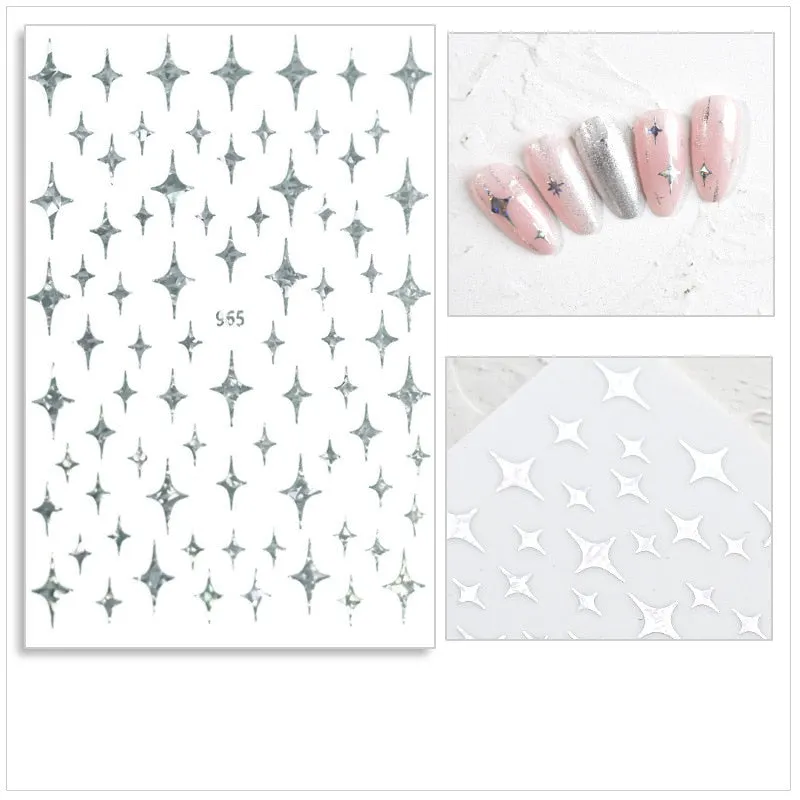 Black Red 3D Nail Sticker Self Adhesive Love Heart Star Butterfly Flower Nail Decals Slider DIY Nail Art Decoration-Nail Inspo