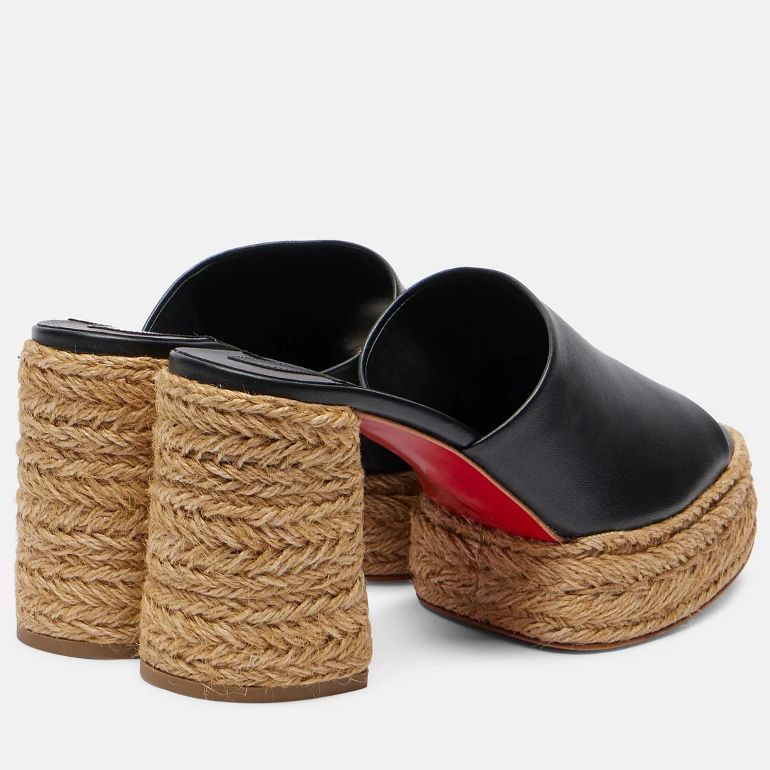 85mm Women's Chunky Red Bottom Sandals Waterproof Platform Straw Rope Mules Sandals-MERUMOTE