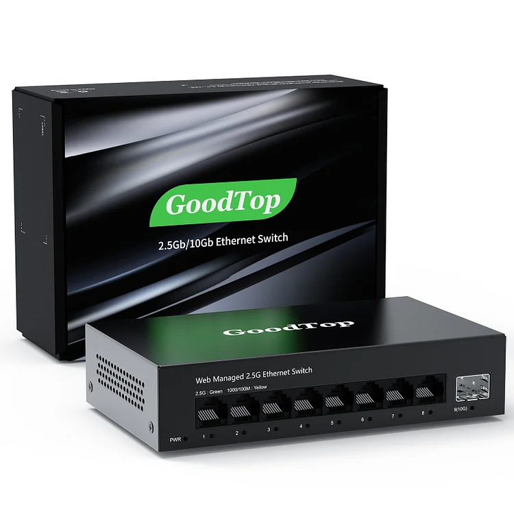 GoodTop 2.5Gb Web Managed Switch 8 Port 2.5G Network Switch 10G SFP+ Slot Uplink Managed Homelab Internet Ethernet Splitter