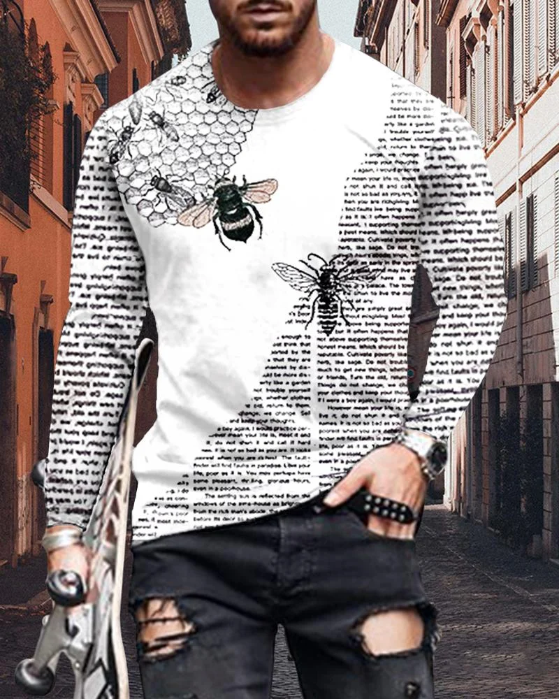 Men's Fashion Letter Printing Long-sleeved T-shirt