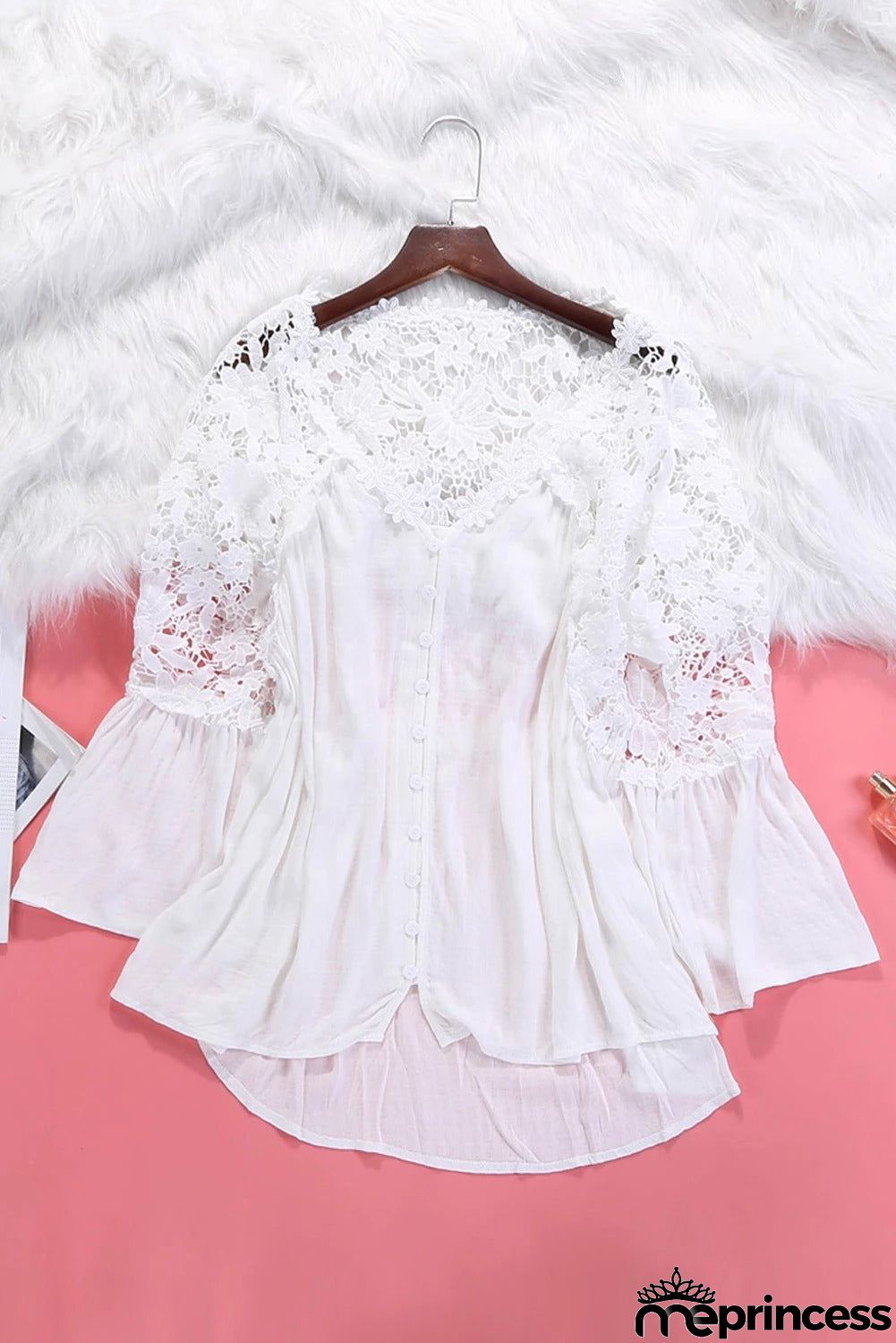 Long Sleeve Button Chic White Crochet Lace Top