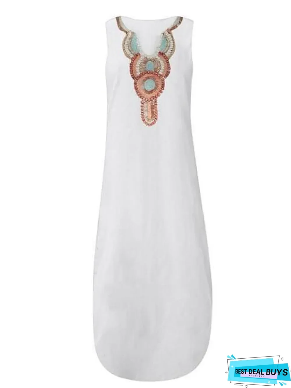 Women's Blazer Dresses Maxi Long Dress - Sleeveless Tribal Split Print Summer V Neck Plus Size Hot Casual Boho Holiday Beach White Yellow Wine Green Gray White Dresses