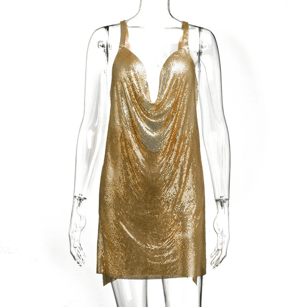 Brownm Brownm High Waist Temperament Commuting Half Body Slit Sling Type Sequin Skirt Blue Solid Color Sling Y1375