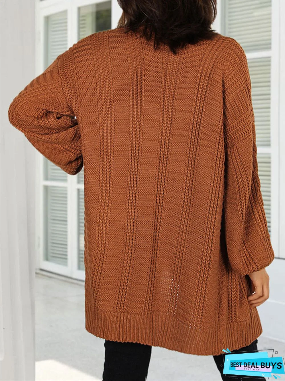 Solid Color V-Neck Lantern Sleeve Cardigan Sweater
