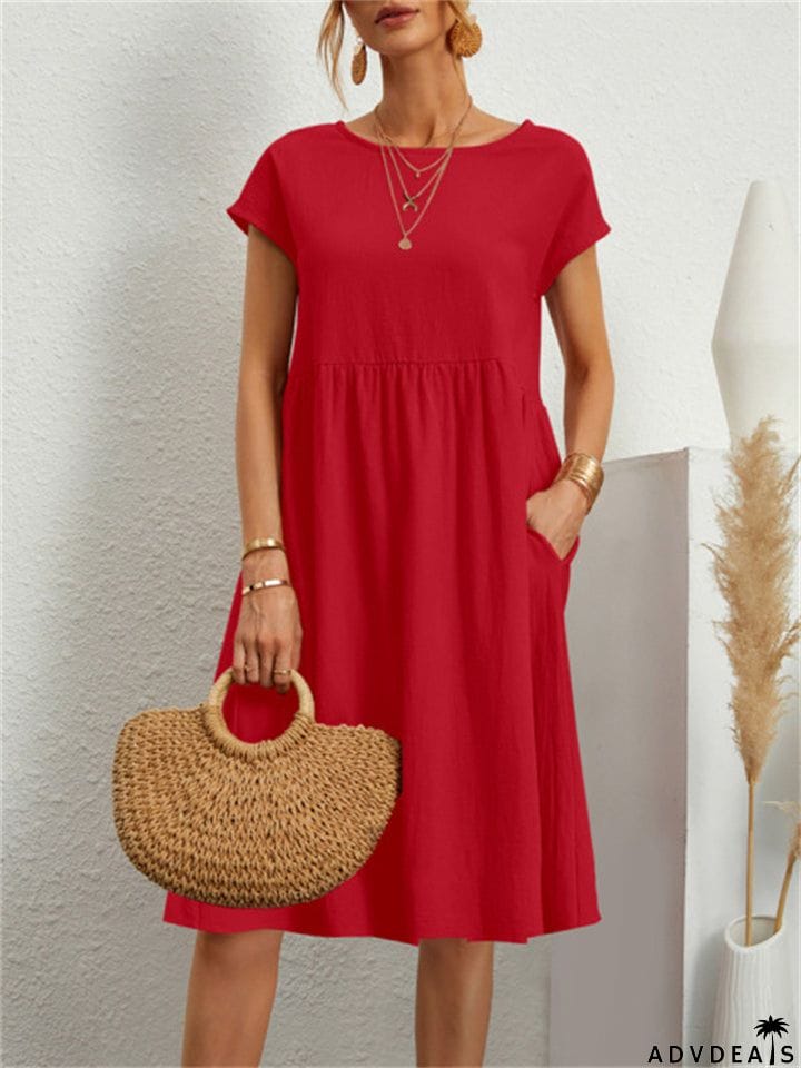 Simple Classy Round Neck A-line Ladies Dress