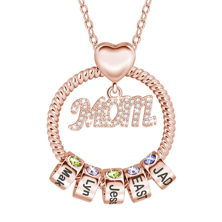 Personalized Necklace with 5 Birthstones Family Necklace For Mother
