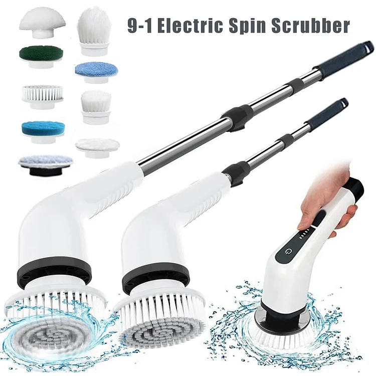 Blaward Electric Spin Scrubber, 2 Speeds, Cordless Bath Tub Power Scrubber with Adjustable Extension Arm and 8 Replaceable Brushes, Shower Cleaning Brush Household Tools for Bathroom Tile