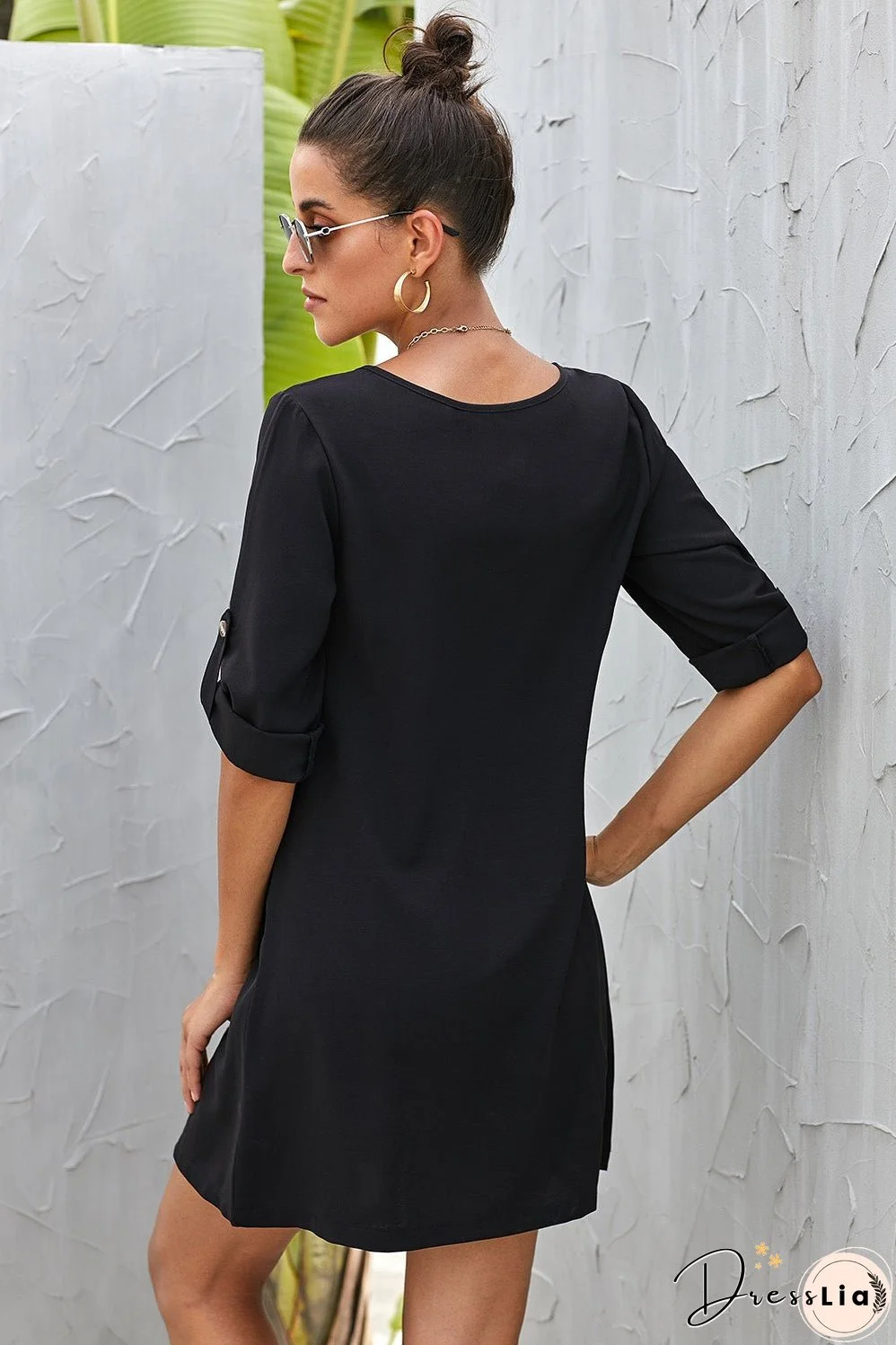 Buttoned V-Neck Dress
